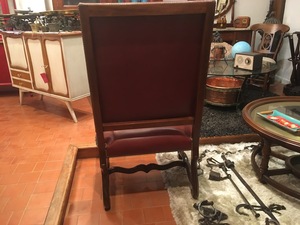 SILLON RESTAURADO, MADERA DE NOGAL, PIEL COLOR COÑAC, 65*60*118